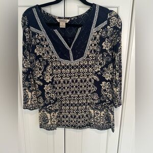 Lucky Brand Navy and Cream Women's Top